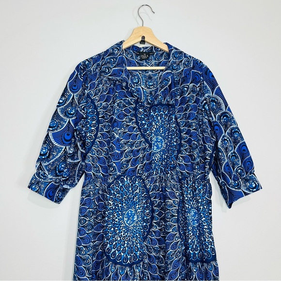 The Oula Company Blue Tiered Ruffled Sundress with Cowl Neck printed size xlarge - Picture 2 of 13